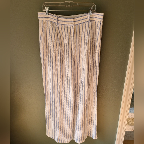 NWT Loft Peyton Trousers, Size 12 In Blue And White Stripe, Linen Blend - Picture 8 of 10